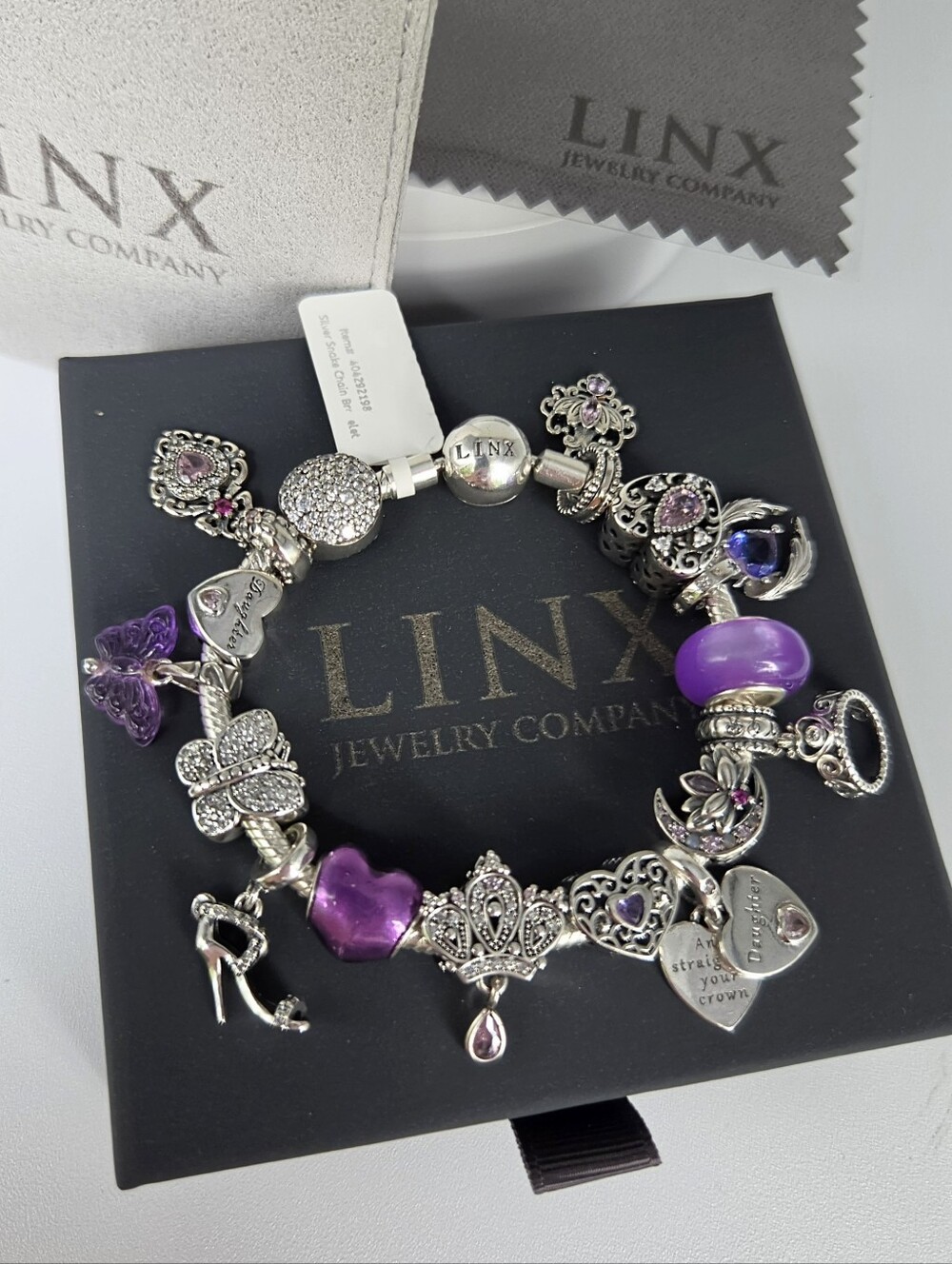Linx Snake Chain Bracelet with Purple Daughter Themed Charms